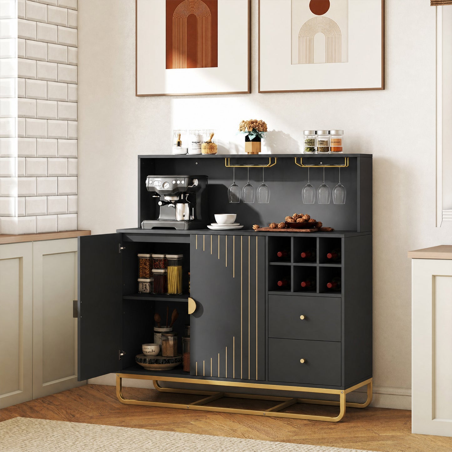 Bar Cabinet with Wine Rack and Glass Holder - 47" Wide