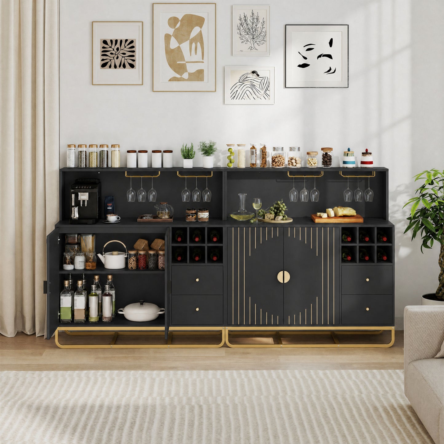 Bar Cabinet with Wine Rack and Glass Holder - 47" Wide