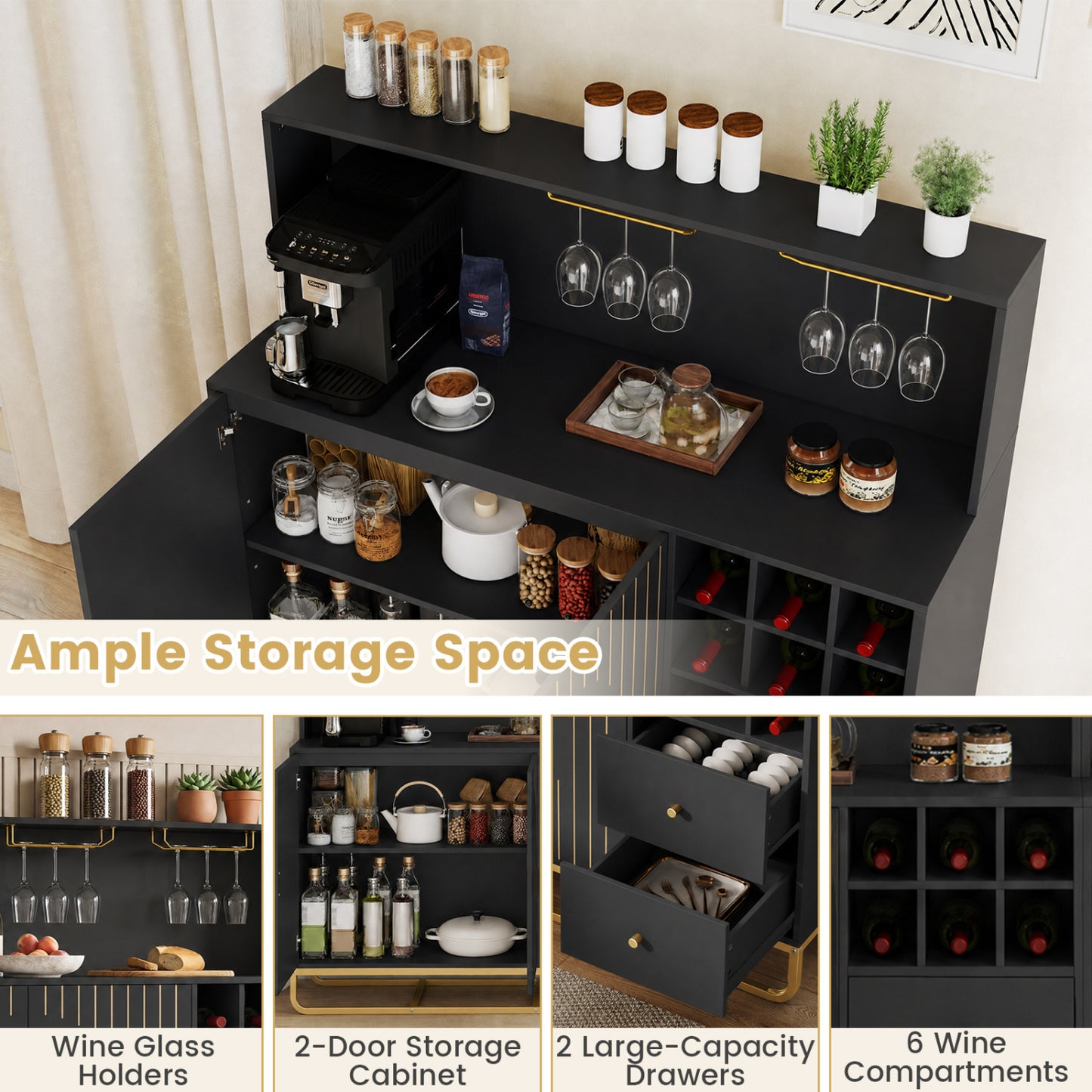 Bar Cabinet with Wine Rack and Glass Holder - 47" Wide