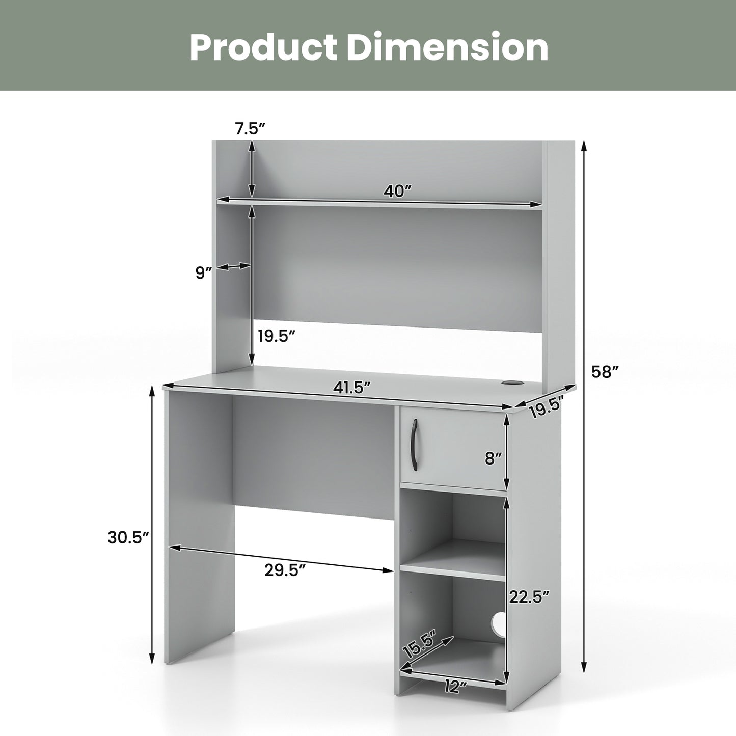 Home Office Desk with Raised Display Shelf and 2 Open Shelves