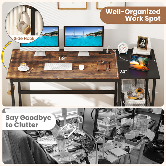 59 Inch Home Office Computer Desk with Removable Storage Shelves-Black