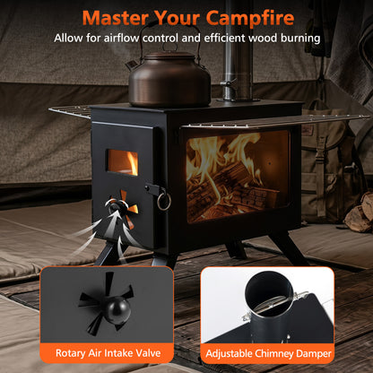 Hot Tent Wood Burning Stove with 8 Chimney Pipes & Ash Tray