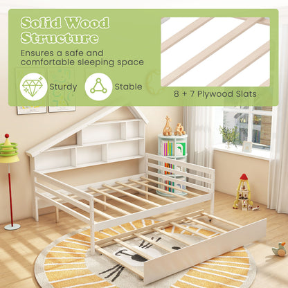 House-Shaped Full Size Daybed with Twin Size Trundle-White