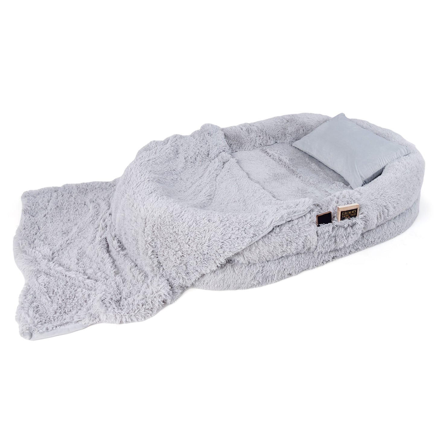 Washable Fluffy Human Dog Bed with Soft Blanket and Plump Pillow-Gray - Gray