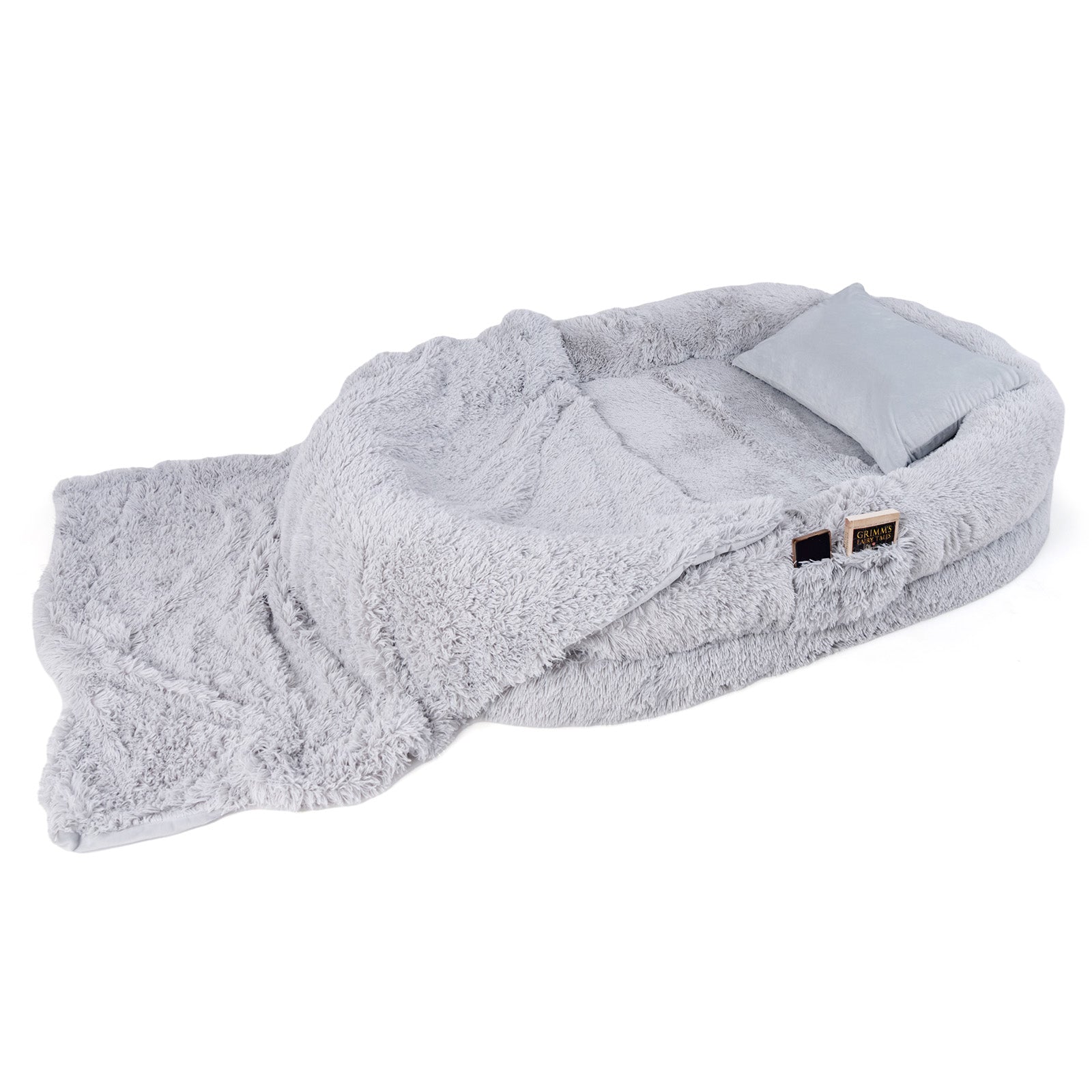 Washable Fluffy Human Dog Bed with Soft Blanket and Plump Pillow-Gray - Gray
