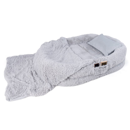 Washable Fluffy Human Dog Bed with Soft Blanket and Plump Pillow-Gray - Gray