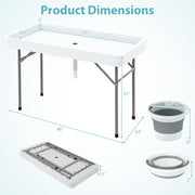 4 Foot Ice Cooler Folding Table Portable Ice Bin Table with Large Sink-White