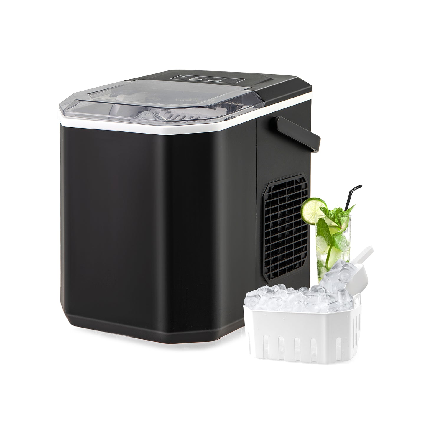 Ice Maker Countertop with Self-Cleaning for Home Kitchen Office Party-Silver - Black