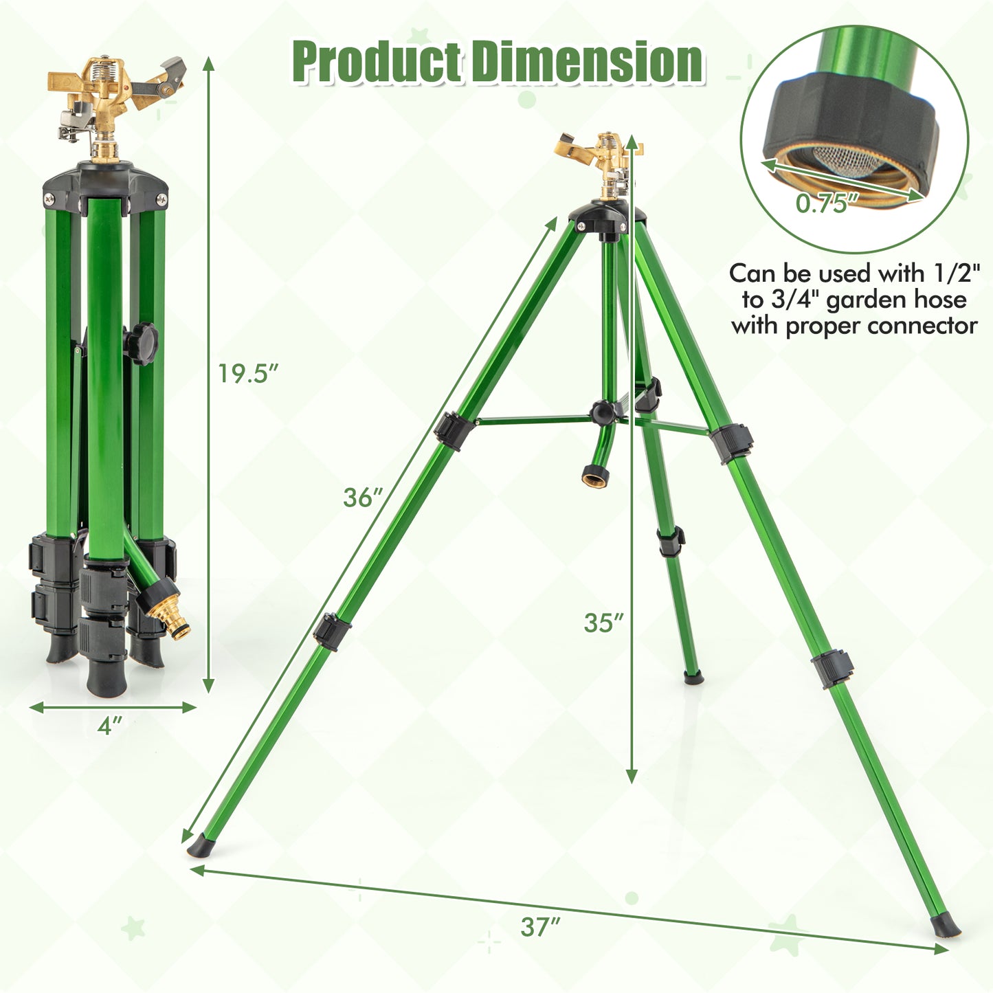 Impact Sprinkler on Tripod Base Set of 2 with 360 Degree Rotation-S