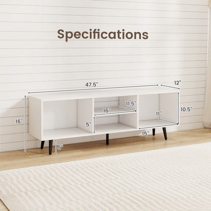 47.5 Inches TV Stand for 55-Inch TV with Compartments and Metal Legs-White