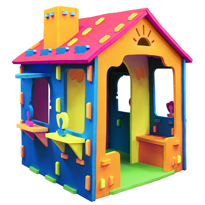 Indoor Cottage Playset with Roof and Chimney for Creative Play-Multicolor