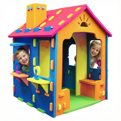 Indoor Cottage Playset with Roof and Chimney for Creative Play-Multicolor