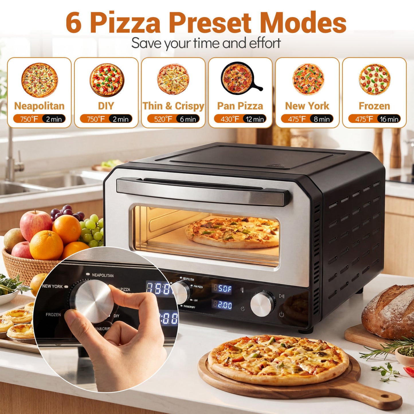 Indoor Electric Pizza Oven Countertop Pizza Oven for 12 Inch Pizzas-Black
