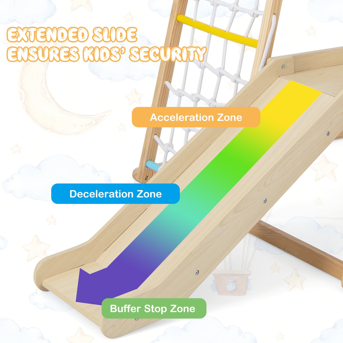6-in-1 Indoor Jungle Gym Kids Wooden Playground with Monkey Bars