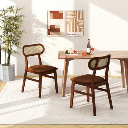 Indoor Mid Century Wood Dining Chairs Set of 2 for Dining Room-Coffee
