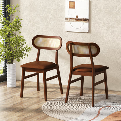 Indoor Mid Century Wood Dining Chairs Set of 2 for Dining Room-Coffee
