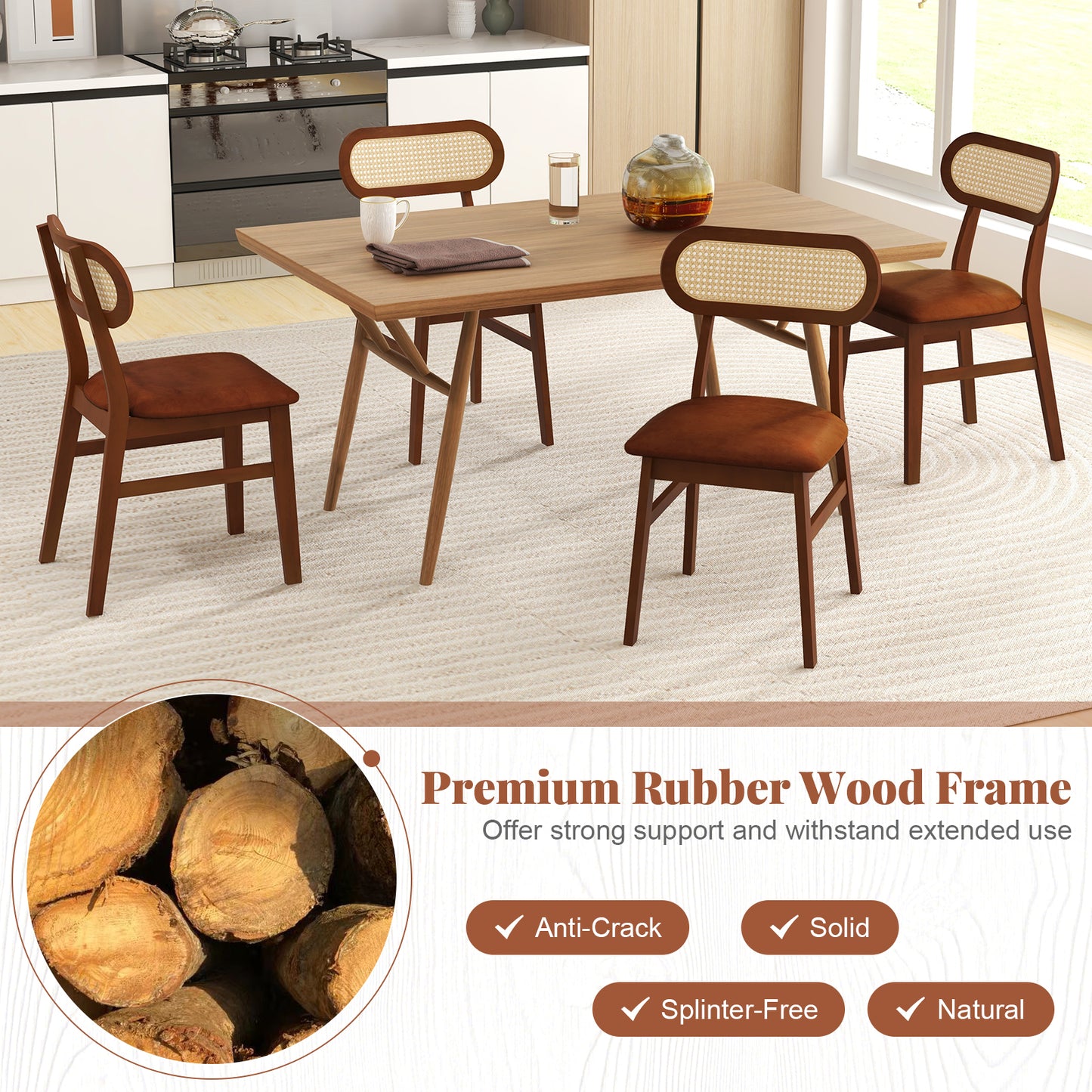 Indoor Mid Century Wood Dining Chairs Set of 2 for Dining Room-Coffee