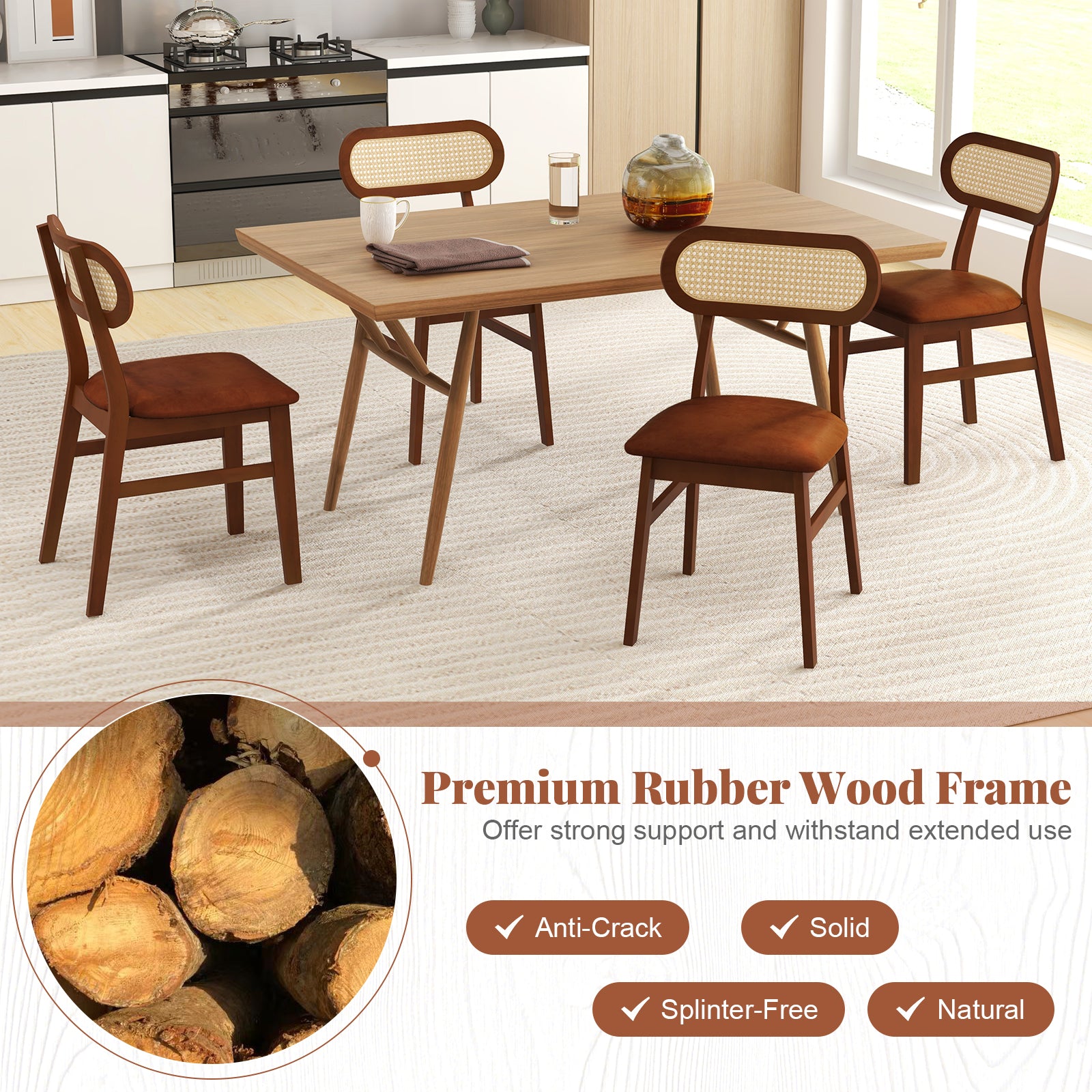 Indoor Mid Century Wood Dining Chairs Set of 2 for Dining Room-Coffee