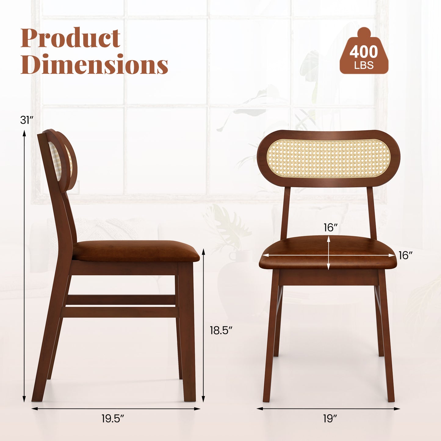 Indoor Mid Century Wood Dining Chairs Set of 2 for Dining Room-Coffee