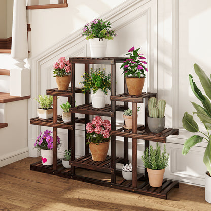 Indoor Outdoor Wood Plant Stand Multi-Tiered Corner Plant Shelf Flowerpot Holder-Brown
