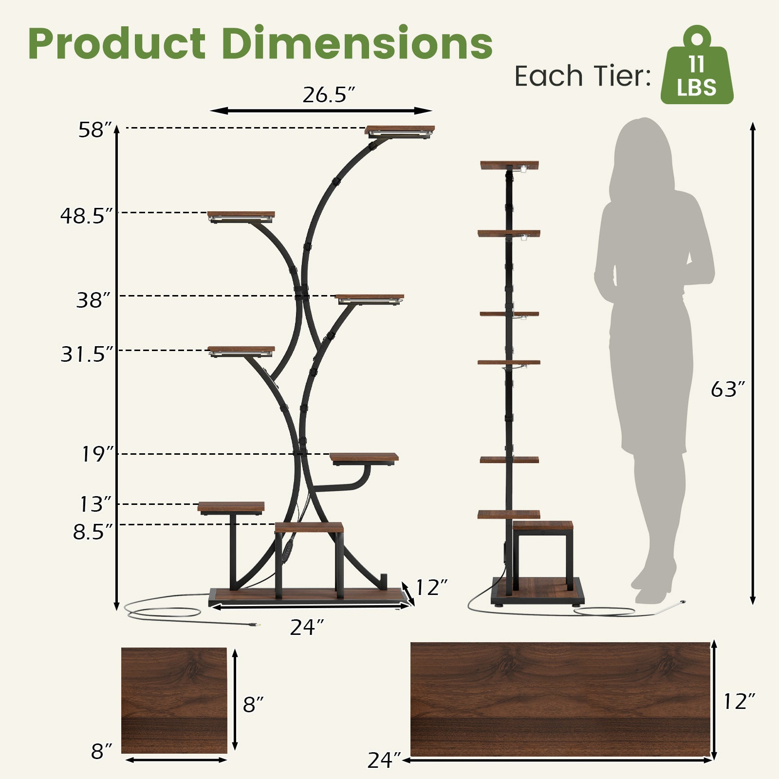 Indoor Plant Stand with Grow Lights 58" Tall 8-Tier Corner Metal Plant Shelf-Set of 1