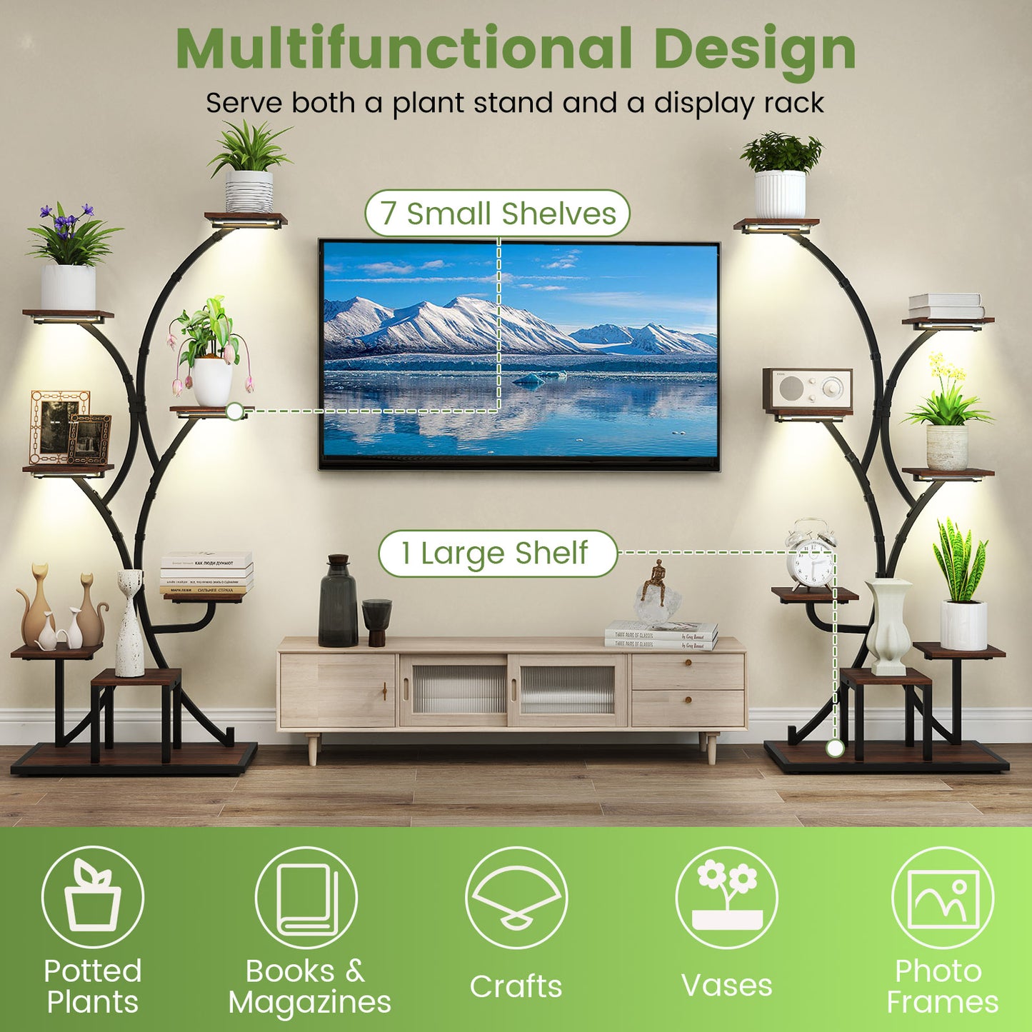 Indoor Plant Stand with Grow Lights 58" Tall 8-Tier Corner Metal Plant Shelf-Set of 1