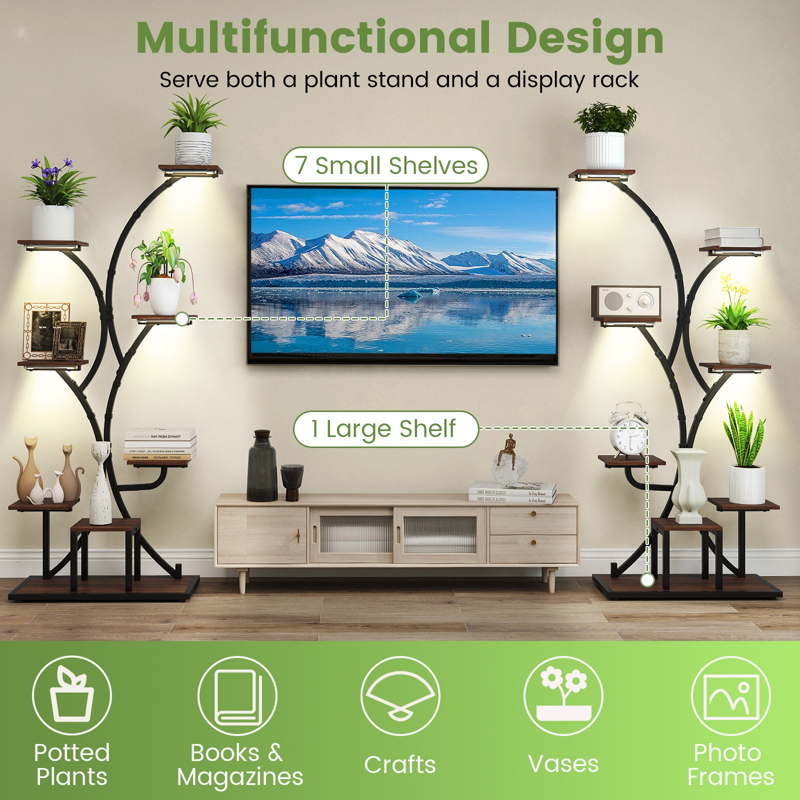 Indoor Plant Stand with Grow Lights 58" Tall 8-Tier Corner Metal Plant Shelf-Set of 1