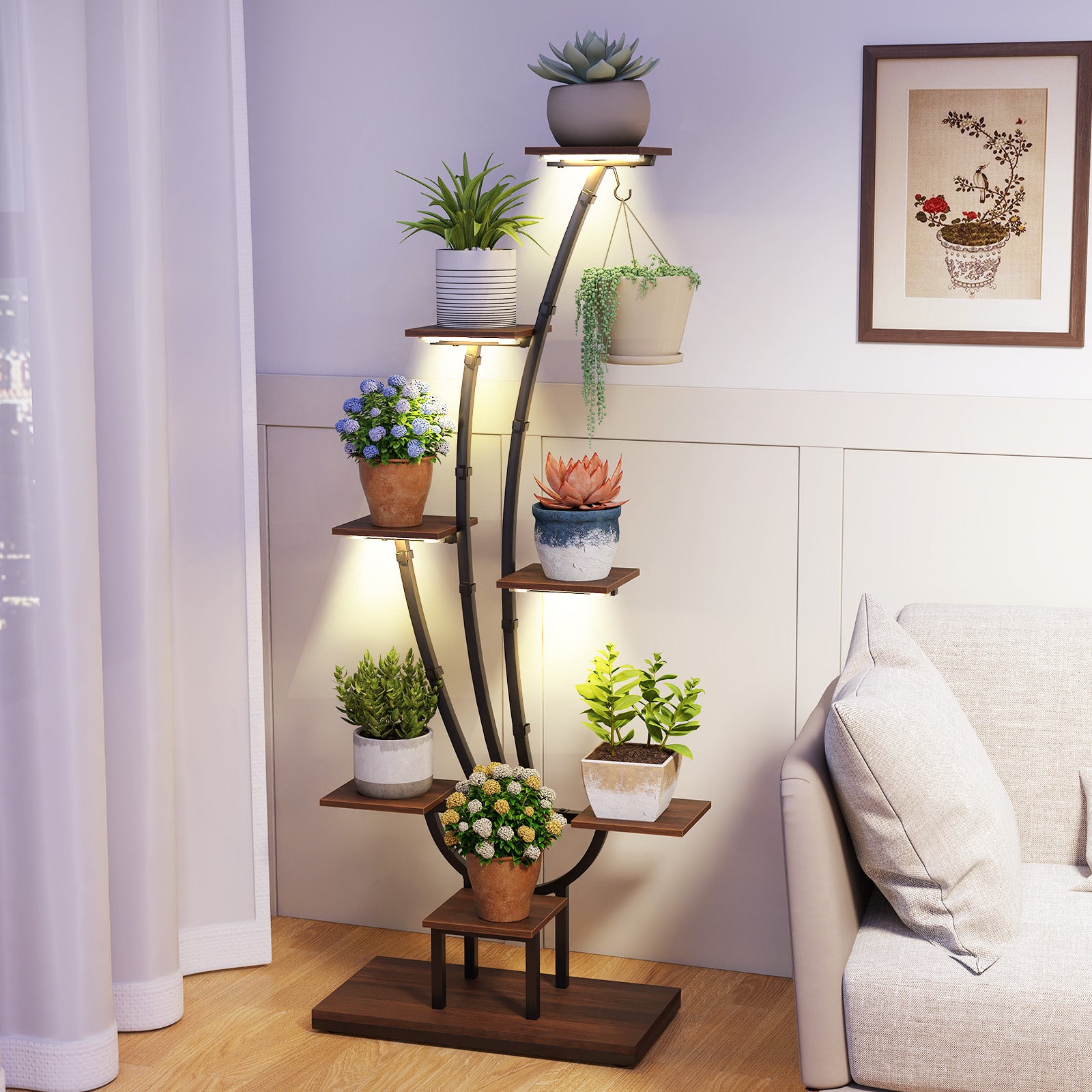 Indoor Plant Stand with Grow Lights Tall 8-Tier Corner Metal Plant Shelf-1 Piece
