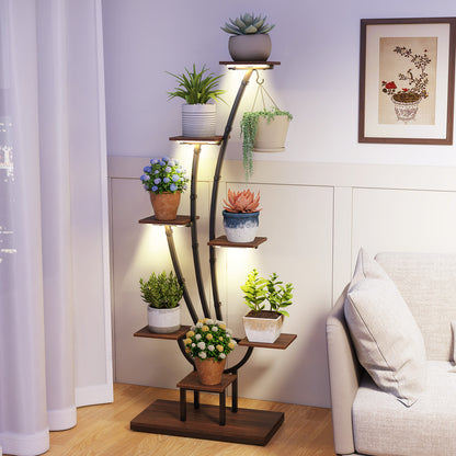 Indoor Plant Stand with Grow Lights Tall 8-Tier Corner Metal Plant Shelf-1 Piece