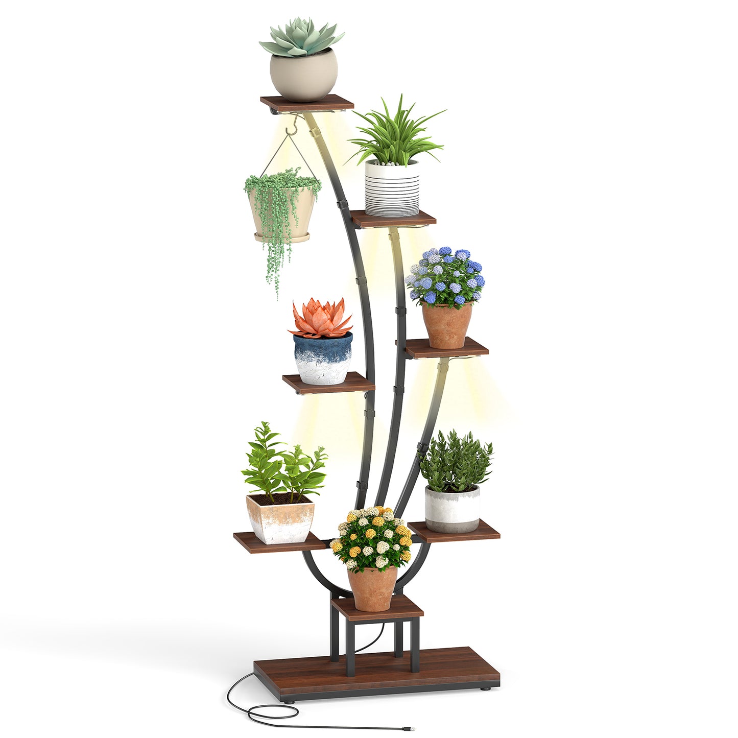 Indoor Plant Stand with Grow Lights Tall 8-Tier Corner Metal Plant Shelf-1 Piece