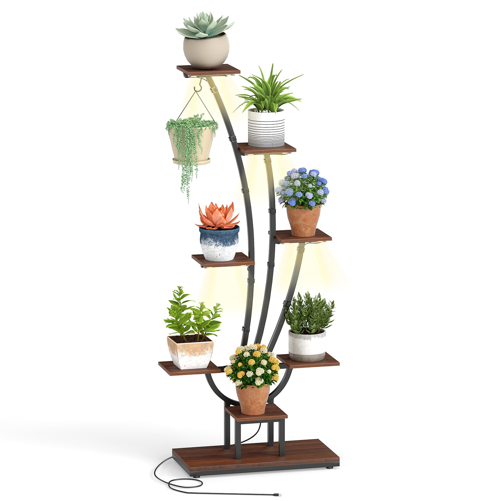 Indoor Plant Stand with Grow Lights Tall 8-Tier Corner Metal Plant Shelf-1 Piece