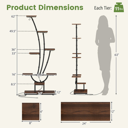 Indoor Plant Stand with Grow Lights Tall 8-Tier Corner Metal Plant Shelf-1 Piece