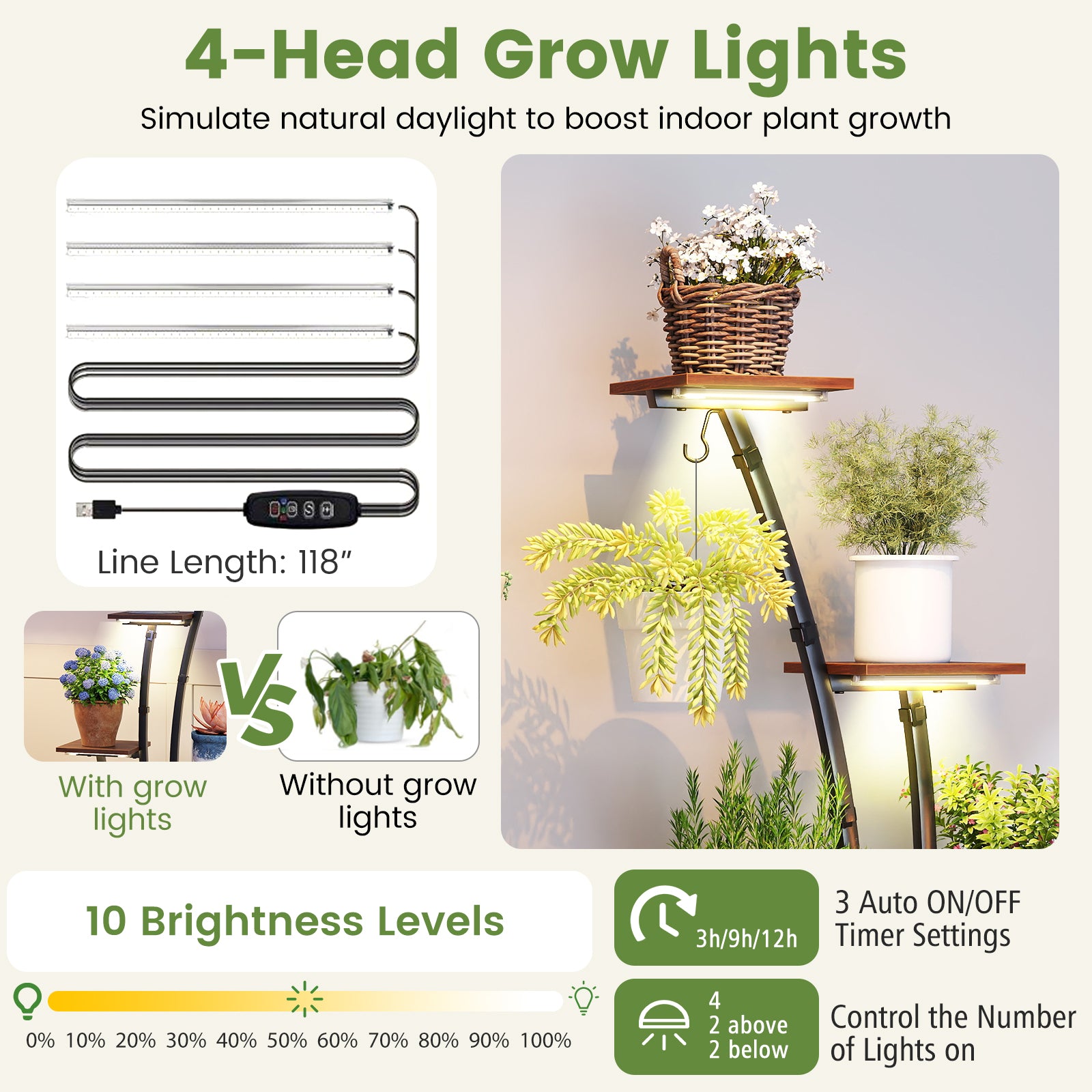 Indoor Plant Stand with Grow Lights Tall 8-Tier Corner Metal Plant Shelf-1 Piece