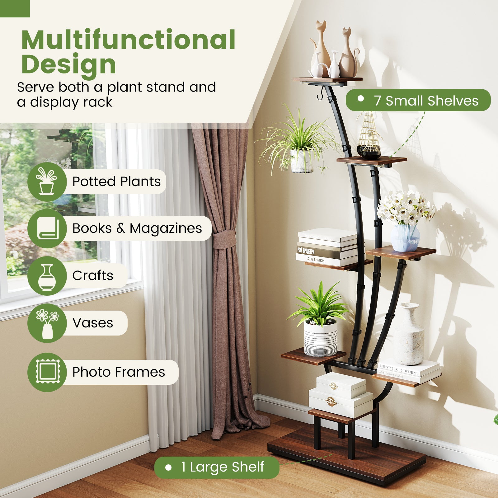 Indoor Plant Stand with Grow Lights Tall 8-Tier Corner Metal Plant Shelf-1 Piece