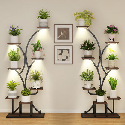 Indoor Plant Stand with Grow Lights 58" Tall 8-Tier Corner Metal Plant Shelf-Set of 2