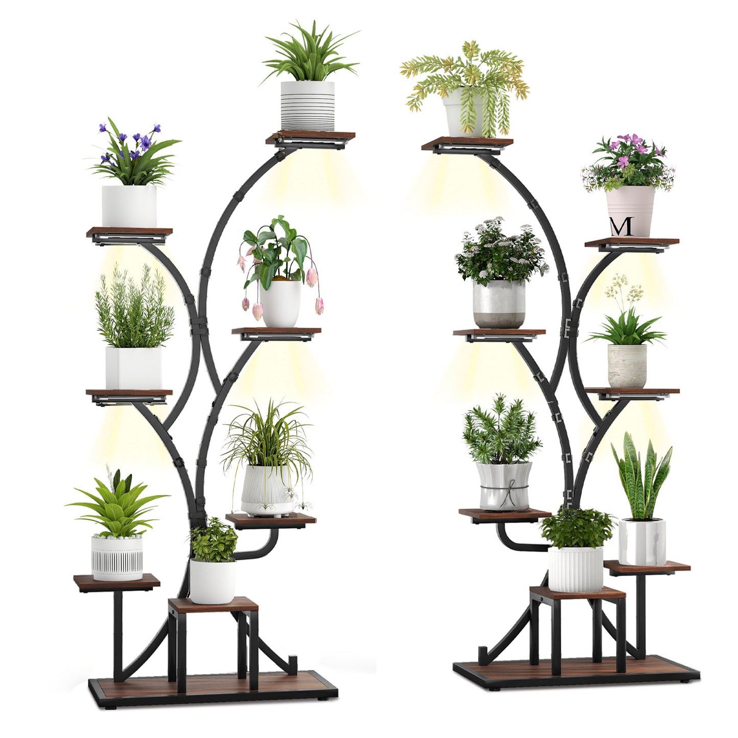 Indoor Plant Stand with Grow Lights 58" Tall 8-Tier Corner Metal Plant Shelf-Set of 2