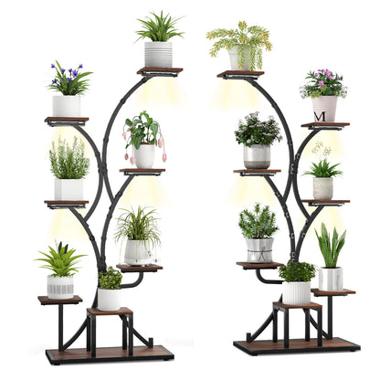 Indoor Plant Stand with Grow Lights 58" Tall 8-Tier Corner Metal Plant Shelf-Set of 2
