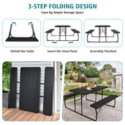 Indoor and Outdoor Folding Picnic Table Bench Set with Wood-like Texture-Black