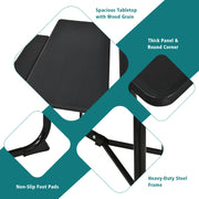 Indoor and Outdoor Folding Picnic Table Bench Set with Wood-like Texture-Black