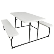 Indoor and Outdoor Folding Picnic Table Bench Set with Wood-like Texture-White