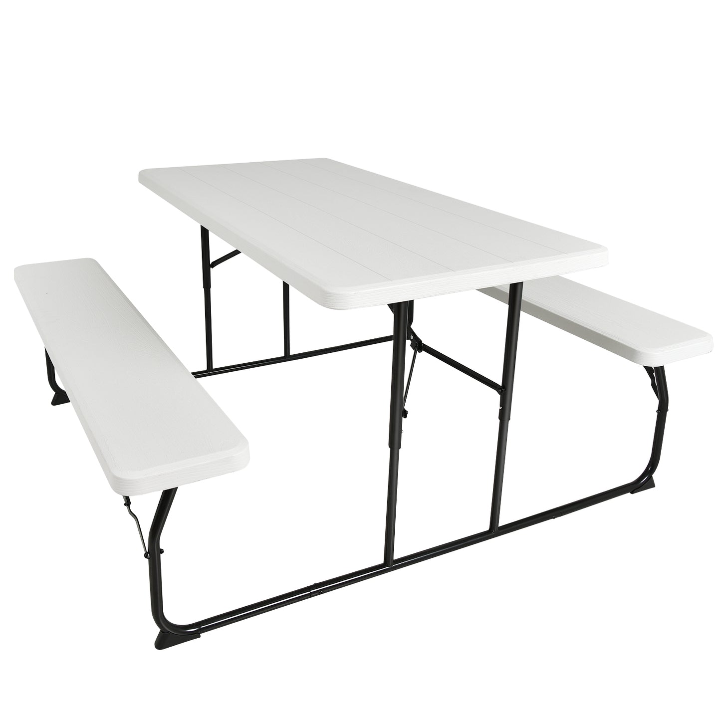 Indoor and Outdoor Folding Picnic Table Bench Set with Wood-like Texture-Gray - White