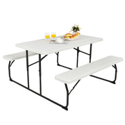 Indoor and Outdoor Folding Picnic Table Bench Set with Wood-like Texture-White