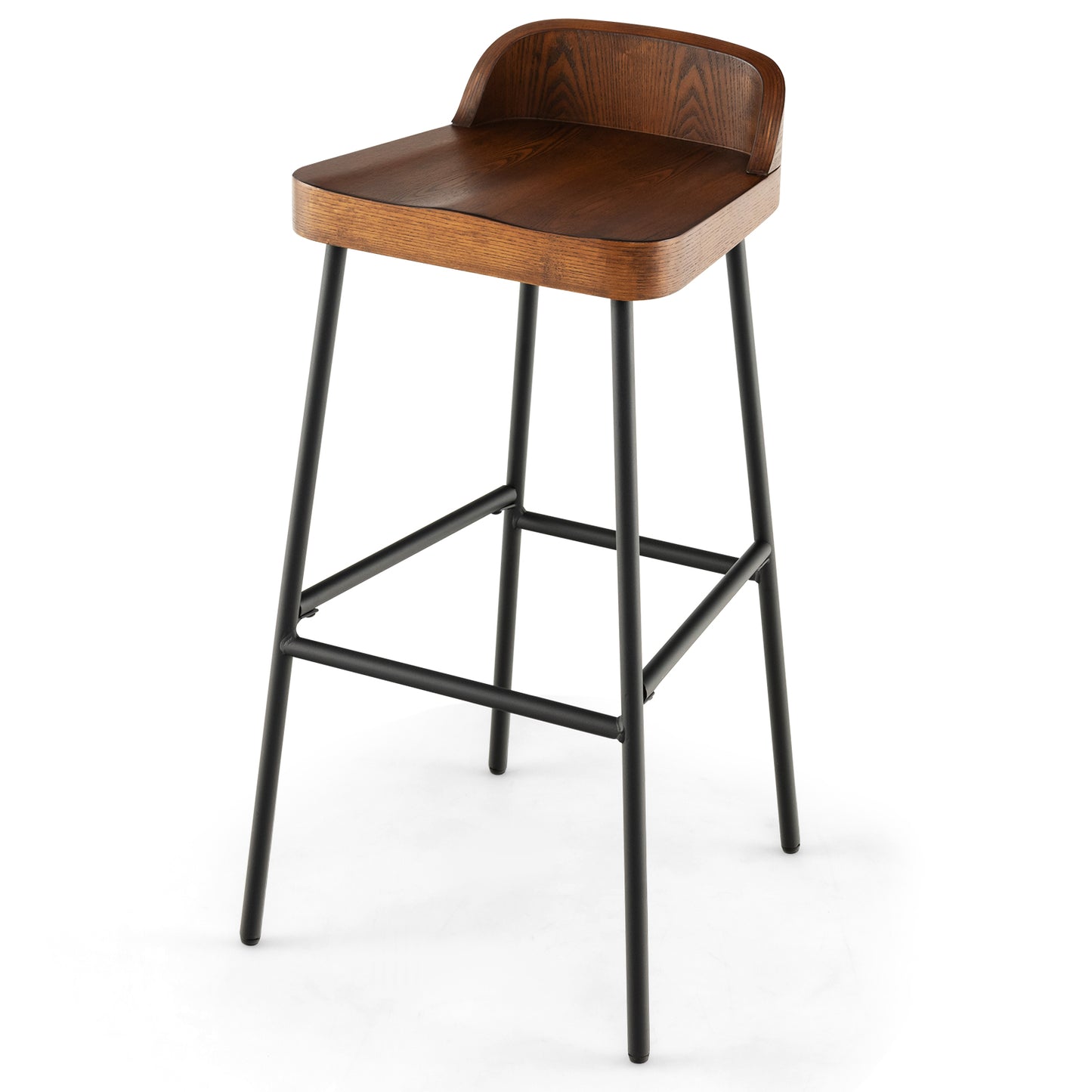 Set of 1/2 29 Inch Industrial Bar Stools with Low Back and Footrests-1 Piece