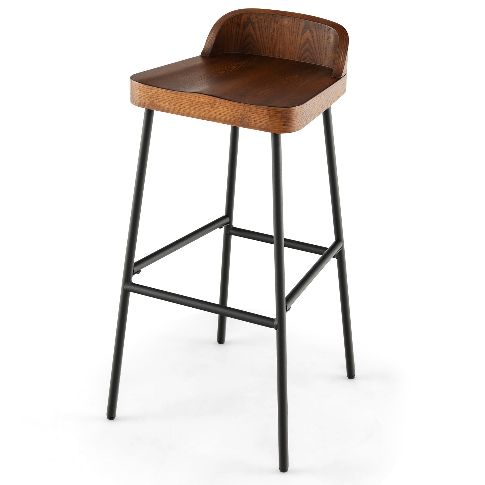Set of 1/2 29 Inch Industrial Bar Stools with Low Back and Footrests-1 Piece