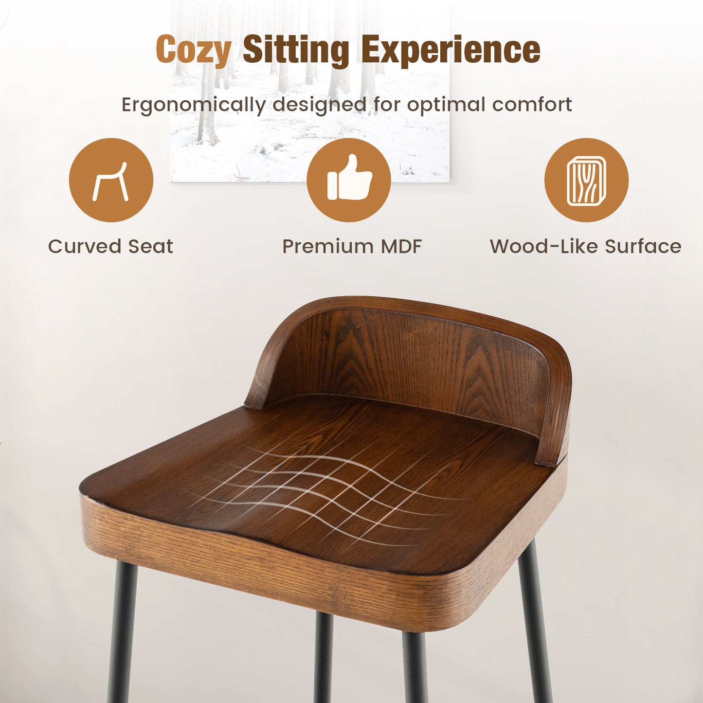 Set of 1/2 29 Inch Industrial Bar Stools with Low Back and Footrests-1 Piece