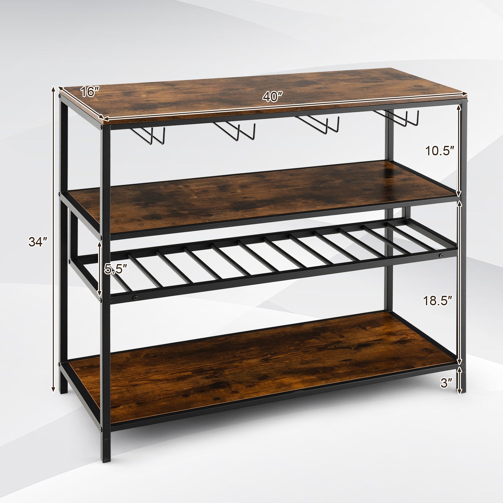 Wine Rack Table With 4 Rows of Glass Holders