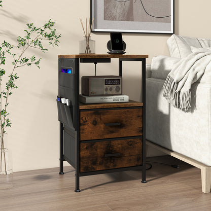 Industrial Bedside Table with USB Ports and AC Outlets for Bedroom Living Room-1 Piece