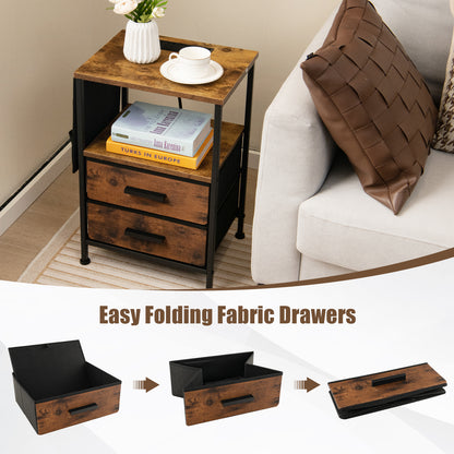 Industrial Bedside Table with USB Ports and AC Outlets for Bedroom Living Room-1 Piece
