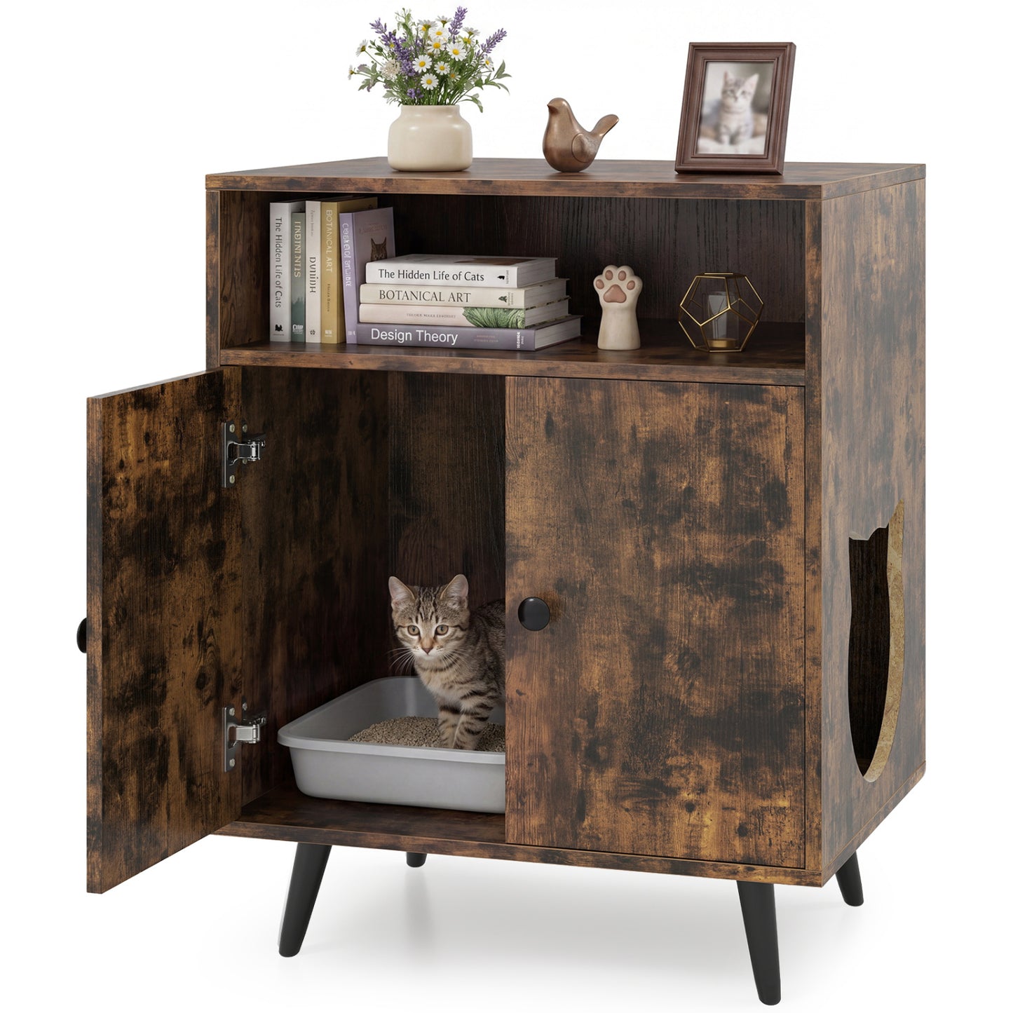 Cat Litter Box Enclosure with Storage Compartment