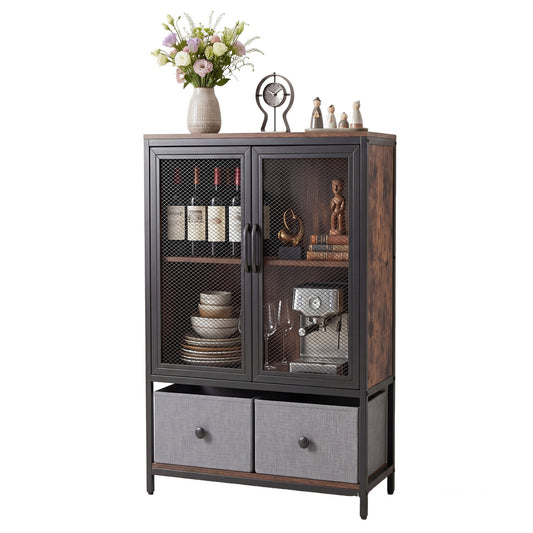 Industrial Coffee Bar Cabinet with 2-Tier Storage Compartment